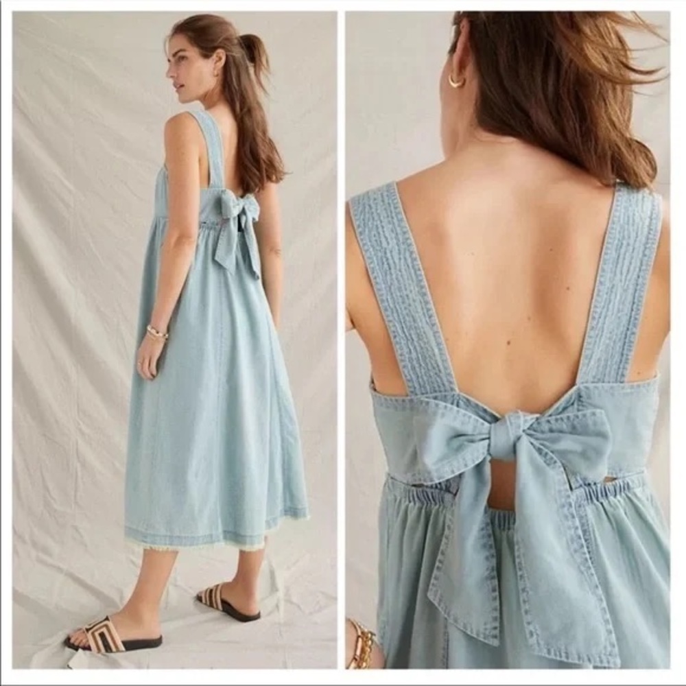 Anthropologie Pilcro  XL Chambray Fringe Midi Dress Bow
